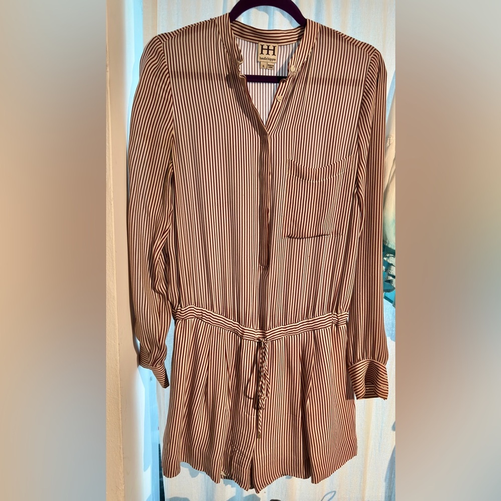 Haute Hippie Women’s size 4-6 silk romper. Crimson & Cream Stripes NWOT Perfect